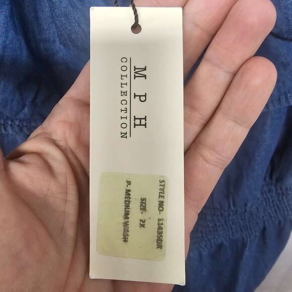 NWT MPH Blue Chambray Peasant Midi Dress Ruffle Boho Cottagecore Tiered 2X - Picture 12 of 13